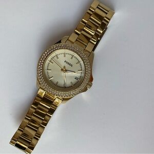 Fossil Women's Gold Watch with Crystal Bezel